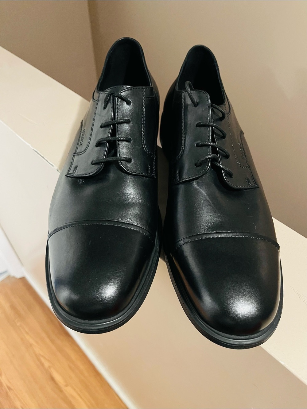 Geox Black Leather Cap-Toe Oxford Dress Shoes - Men